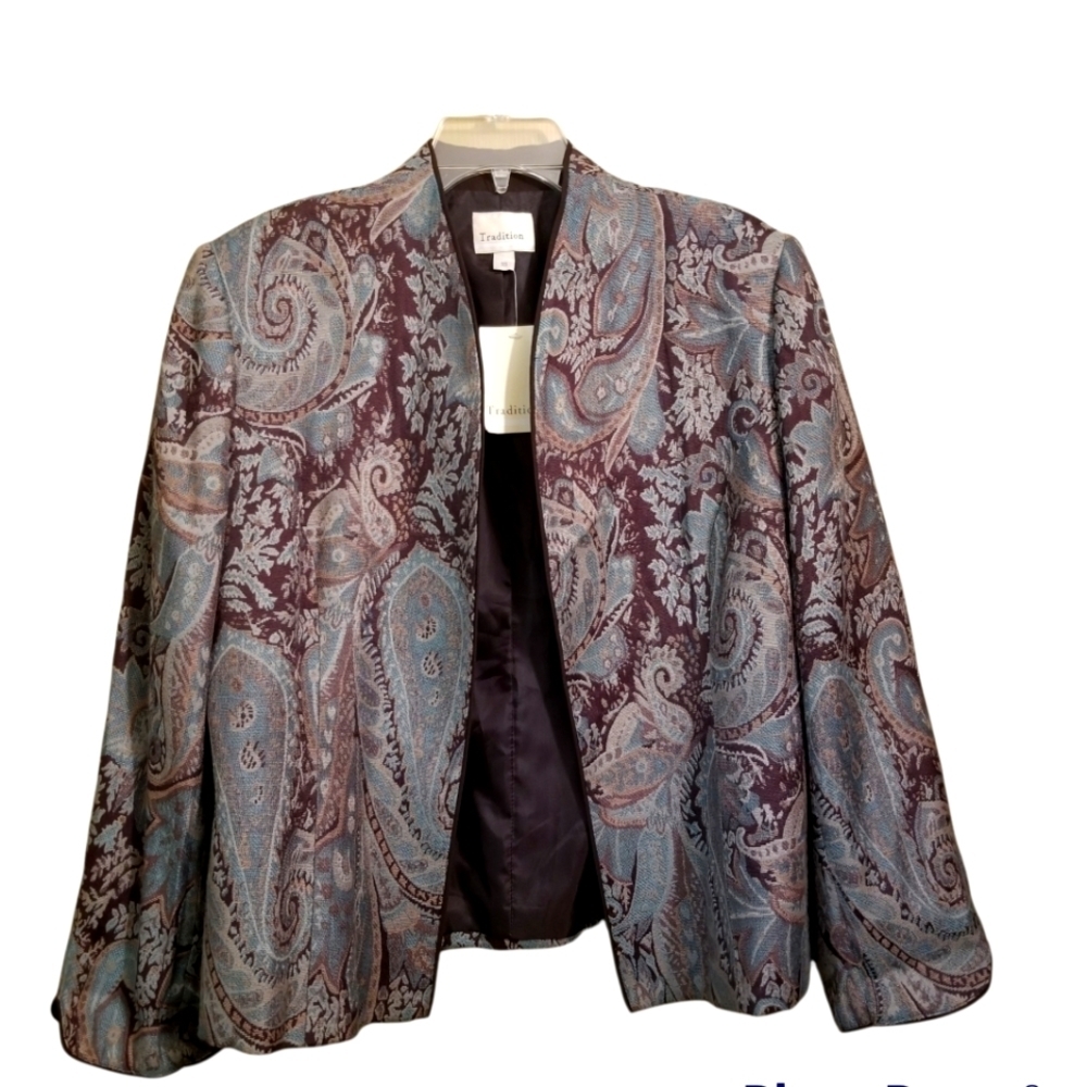 New Tradition Paisley Print Blue and Brown Blazer Size 18